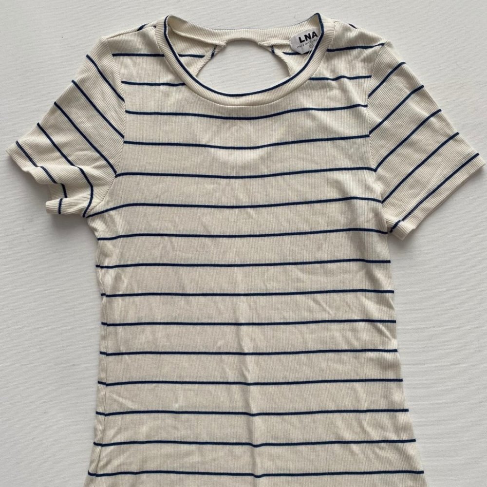 LNA Striped Back Loop Rib Top Navy / Off White